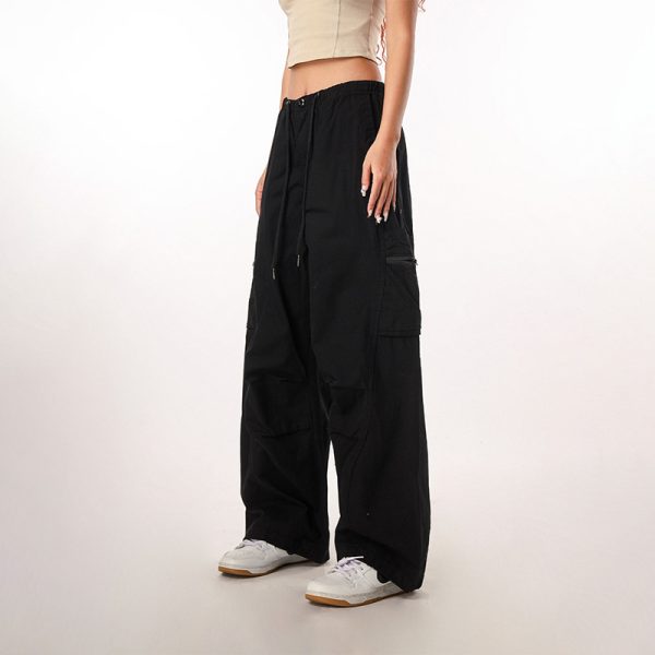 Women's Casual Wide-Leg Paratrooper Pants - Thin Straight Fit, Summer Style, American Workwear, Loose-Fit for Comfort
