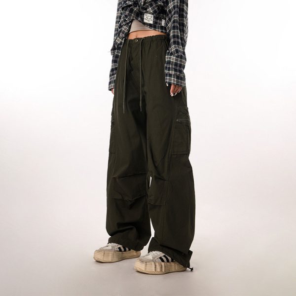 Women's Casual Wide-Leg Paratrooper Pants - Thin Straight Fit, Summer Style, American Workwear, Loose-Fit for Comfort
