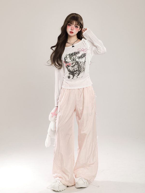 Women's Cat Long Sleeve T-Shirt Sun Protection Cover-Up, Sheer Spring Outfit with Relaxed Fit, Sweet and Spicy Style