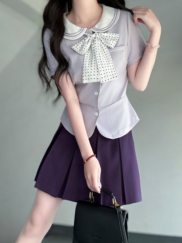 Women's College Style JK Uniform Set - Pudding Bear Original Waist-Defining Short Sleeve Shirt - Summer 2025 Fashion