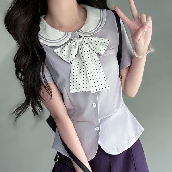 Women's College Style JK Uniform Set - Pudding Bear Original Waist-Defining Short Sleeve Shirt - Summer 2025 Fashion
