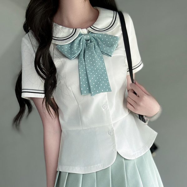 Women's College Style JK Uniform Set - Pudding Bear Original Waist-Defining Short Sleeve Shirt - Summer 2025 Fashion