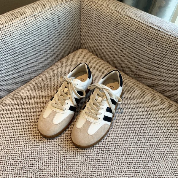 Women's Color-Block Lace-Up Flat Genuine Leather Casual Cycling Sneakers - Trendy 2025 Fashion Footwear