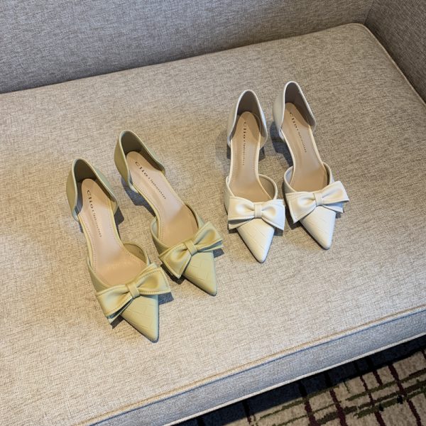 Women's Elegant Pointed Toe Bow Mid-Heel Shoes - Spring 2025 Versatile Hollow Slim Fit Commuting Style