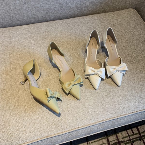 Women's Elegant Pointed Toe Bow Mid-Heel Shoes - Spring 2025 Versatile Hollow Slim Fit Commuting Style