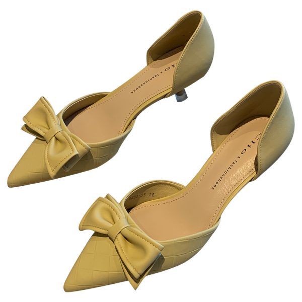Women's Elegant Pointed Toe Bow Mid-Heel Shoes - Spring 2025 Versatile Hollow Slim Fit Commuting Style