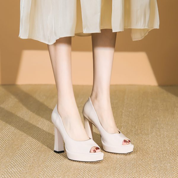 Women's Fish Mouth High Heels - Patent Leather Chunky Heel Shoes with Waterproof Platform, Spring/Summer 2025 Fashion