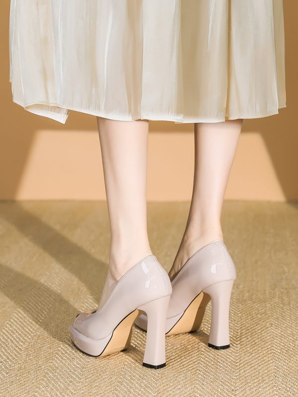 Women's Fish Mouth High Heels - Patent Leather Chunky Heel Shoes with Waterproof Platform, Spring/Summer 2025 Fashion
