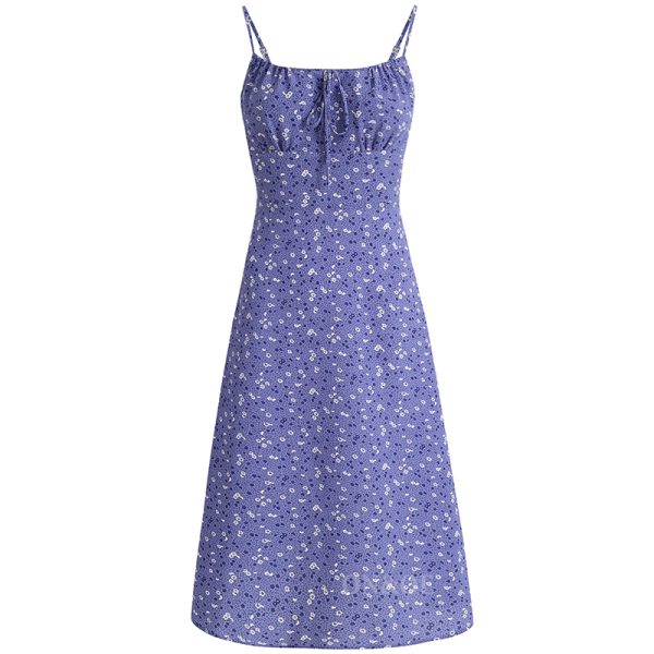 Women's Floral Spaghetti Strap Dress - French Style Long Purple Summer Dress for Vacation 2025 Temperament