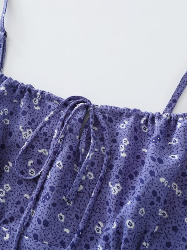 Women's Floral Spaghetti Strap Dress - French Style Long Purple Summer Dress for Vacation 2025 Temperament