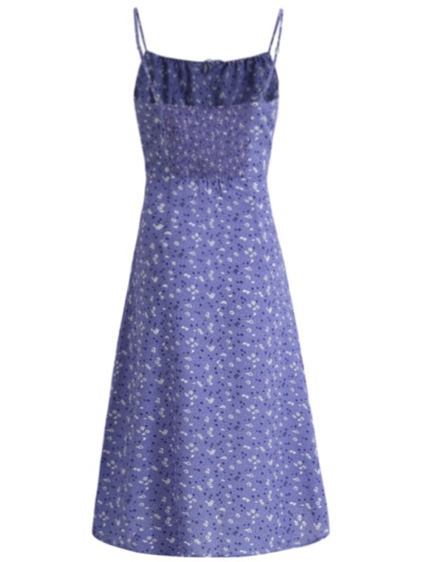 Women's Floral Spaghetti Strap Dress - French Style Long Purple Summer Dress for Vacation 2025 Temperament