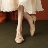 Women's French Retro Round-Toe Genuine Leather Chunky Heel Bowknot Single Shoes - Artistic Deer and Nara Design