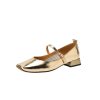 Women's Genuine Leather Low Heel Chunky Mary Jane Shoes - Silver Square Toe - Large Size - Summer 2025 Fashion