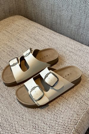 Women's Genuine Leather One-Strap Thick-Soled Outdoor Slides Sandals â€“ Summer 2025 Soft Sole Footwear for Comfort and Style