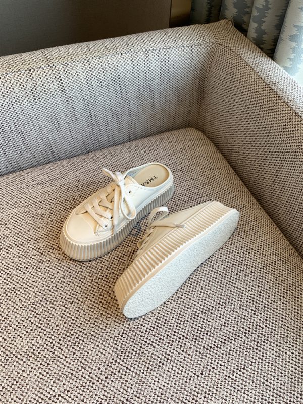 Women's Genuine Leather Thick-Soled Platform Slip-On Backless Outdoor Slippers - White 2025 Style