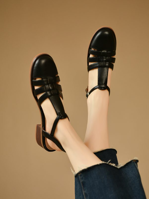 Women's Genuine Leather White Mid-Heel Open-Toe Sandals - Roman Woven Design, Summer Fashion Footwear