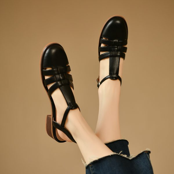 Women's Genuine Leather White Mid-Heel Open-Toe Sandals - Roman Woven Design, Summer Fashion Footwear