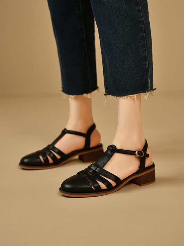 Women's Genuine Leather White Mid-Heel Open-Toe Sandals - Roman Woven Design, Summer Fashion Footwear