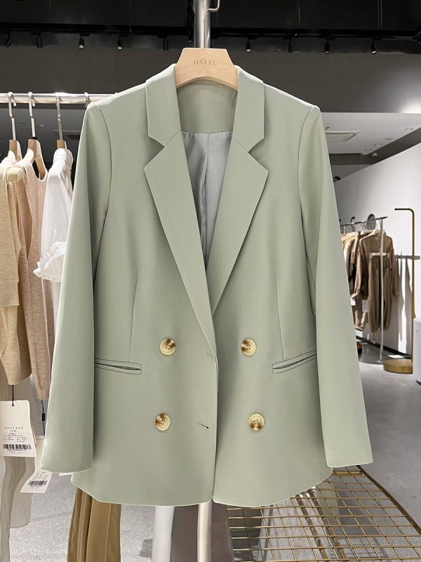Women's Green Casual Suit Jacket - Trendy Spring Autumn Style for Petite Sizes, Chic Fashion Must-Have