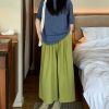 Womenâ€™s Green Draped Wide-Leg Pants, Summer Loose BF Style, Relaxed Fit for Petite Sizes, Trendy 2025 Fashion