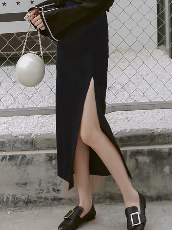 Women's High Waist Bodycon Midi Skirt with Front Slit - Versatile Korean Style Pencil Skirt for Spring Summer Fashion