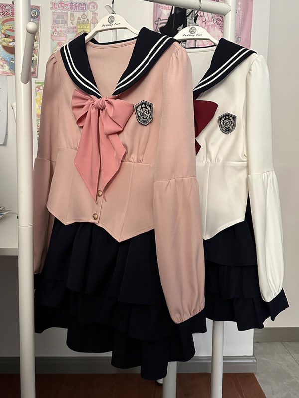Women's Japanese Style Sailor Suit JK Uniform Shirt Set - Waist-Defined Long & Short Sleeve, Spring Summer 2024, College Style