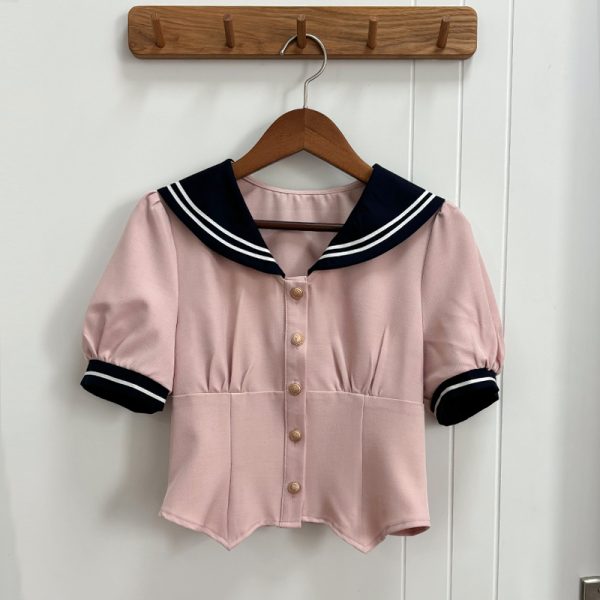 Women's Japanese Style Sailor Suit JK Uniform Shirt Set - Waist-Defined Long & Short Sleeve, Spring Summer 2024, College Style