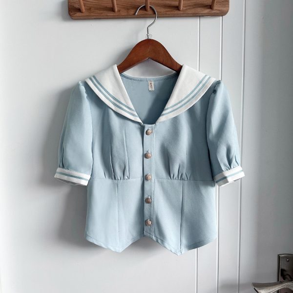Women's Japanese Style Sailor Suit JK Uniform Shirt Set - Waist-Defined Long & Short Sleeve, Spring Summer 2024, College Style