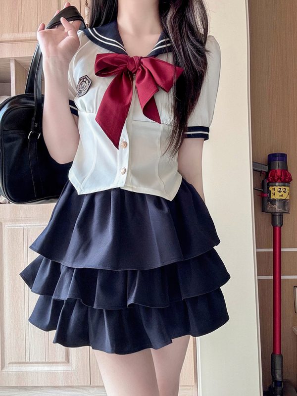 Women's Japanese Style Sailor Suit JK Uniform Shirt Set - Waist-Defined Long & Short Sleeve, Spring Summer 2024, College Style