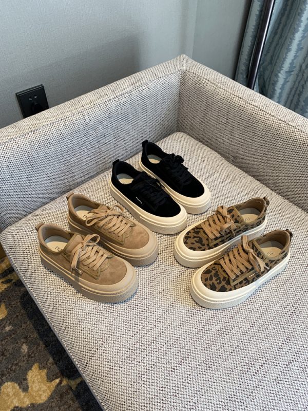 Women's Lace-Up Leopard Print Sneakers, Suede & Genuine Leather, Thick-Soled Casual Shoes, Trendy Spring 2025 Fashion Footwear