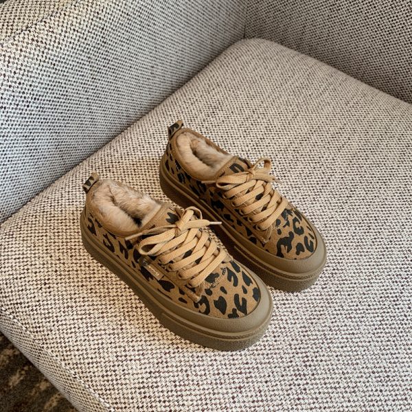 Women's Lace-Up Leopard Print Sneakers, Suede & Genuine Leather, Thick-Soled Casual Shoes, Trendy Spring 2025 Fashion Footwear