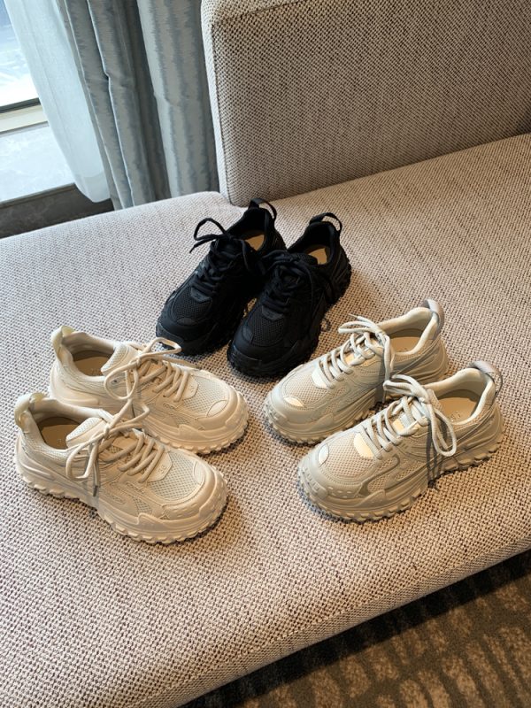 Women's Lace-Up Mesh Sports Leisure Shoes - Breathable Genuine Leather Thick-Soled Dad Sneakers for Spring 2025