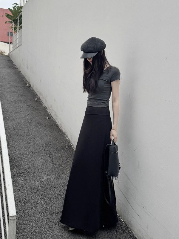 Women's Long High-Waisted A-Line Skirt, Slimming Floor-Length Liquid Ammonia Cotton, Summer Fashion, Elegant Style