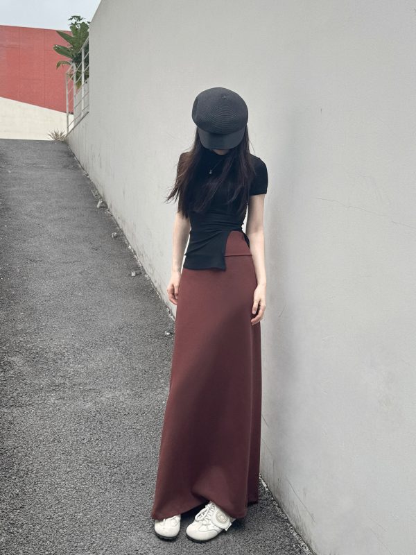 Women's Long High-Waisted A-Line Skirt, Slimming Floor-Length Liquid Ammonia Cotton, Summer Fashion, Elegant Style