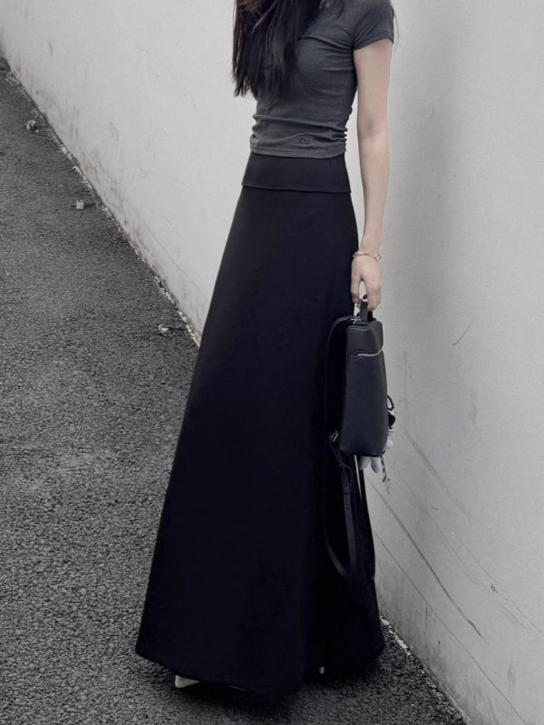Women's Long High-Waisted A-Line Skirt, Slimming Floor-Length Liquid Ammonia Cotton, Summer Fashion, Elegant Style