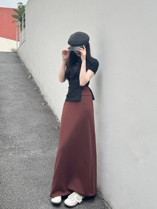 Women's Long High-Waisted A-Line Skirt, Slimming Floor-Length Liquid Ammonia Cotton, Summer Fashion, Elegant Style