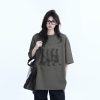 Womenâ€™s Loose Heavyweight Short-Sleeve T-Shirt with 'Sit and Eat Until the Mountains Are Empty' Shadow Print â€“ Summer 2023 Style