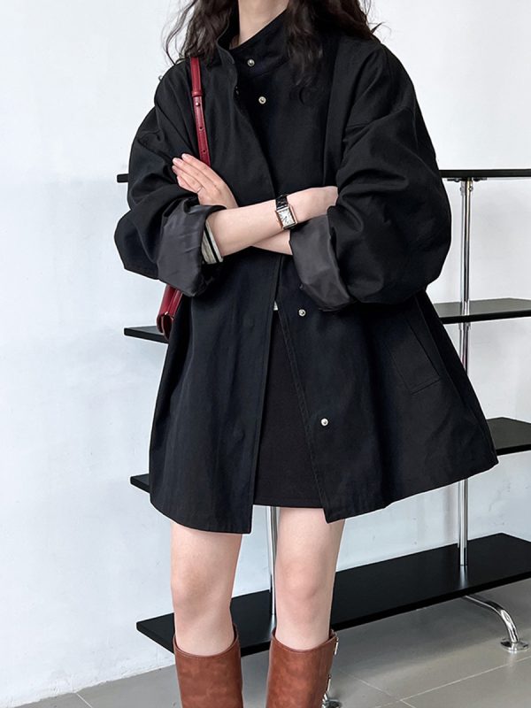 Women's Minimalist Casual Trench Coat for Petite - 2025 Spring Autumn Japanese Workwear with Luxe Feel