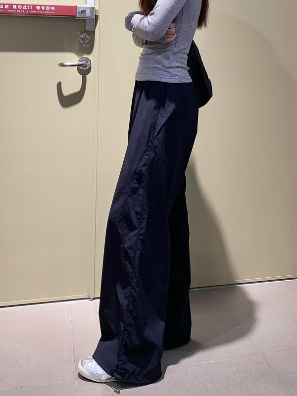 Women's Navy Blue Wide-Leg High-Waisted Casual Work Pants - 2025 Summer American Style Loose Fit Sports Trousers