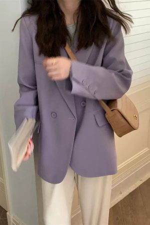 Women's Oversized Black Double-Breasted Suit Jacket - Trendy 2025 Spring Style, Loose Silhouette, High-End Fashion