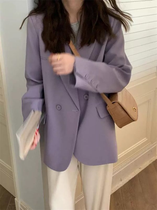 Women's Oversized Black Double-Breasted Suit Jacket - Trendy 2025 Spring Style, Loose Silhouette, High-End Fashion