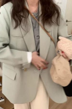 Women's Oversized Black Double-Breasted Suit Jacket - Trendy 2025 Spring Style, Loose Silhouette, High-End Fashion