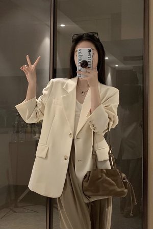 Women's Oversized Black Suit Jacket - Casual High-End Blazer for Petite Sizes, Spring Autumn 2025 Fashion