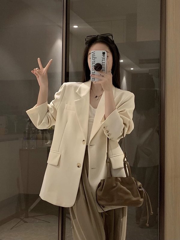 Women's Oversized Black Suit Jacket - Casual High-End Blazer for Petite Sizes, Spring Autumn 2025 Fashion