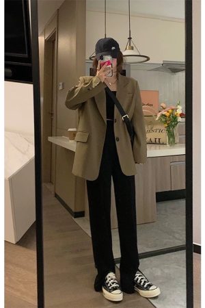 Women's Oversized Black Suit Jacket - Casual High-End Blazer for Petite Sizes, Spring Autumn 2025 Fashion