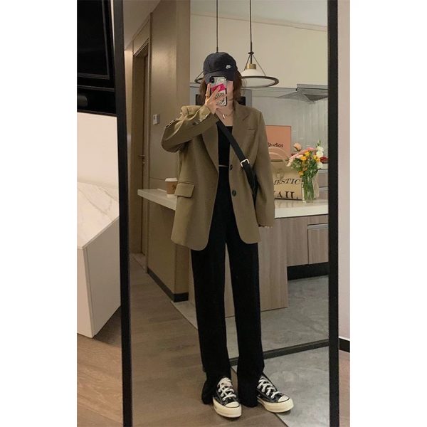 Women's Oversized Black Suit Jacket - Casual High-End Blazer for Petite Sizes, Spring Autumn 2025 Fashion