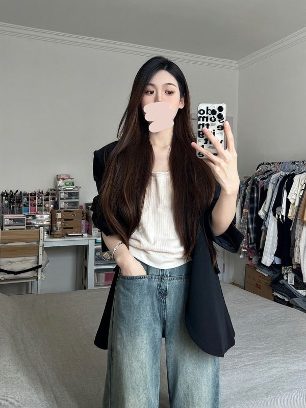 Women's Oversized Black Suit Jacket, Casual Loose Fit Blazer, High-End Feel, Plus Size, Spring Autumn 2025 Fashion