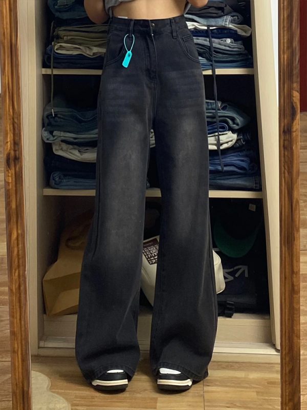 Women's Plus Size Loose Straight Leg Jeans for Short Girls - 2025 BF Style Lazy Slim Wide Leg Pants for Y2K Fashion