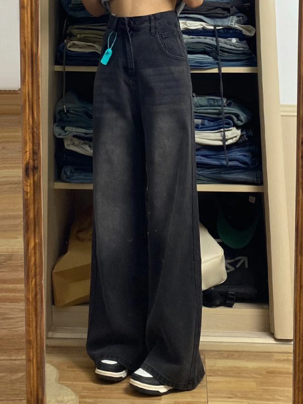 Women's Plus Size Loose Straight Leg Jeans for Short Girls - 2025 BF Style Lazy Slim Wide Leg Pants for Y2K Fashion