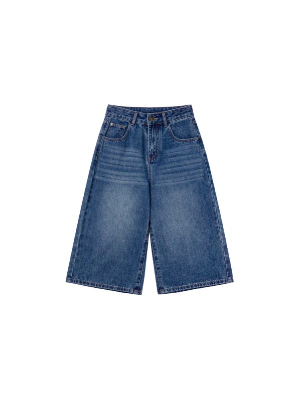Women's Retro Wash Denim Shorts - Summer 2025 Petite Loose Straight Wide-Leg Style